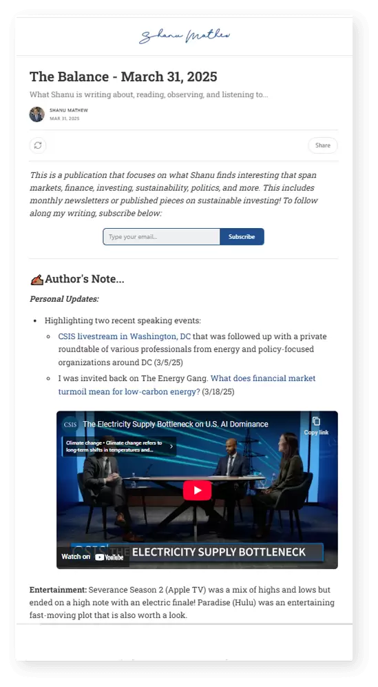 The Balance Newsletter